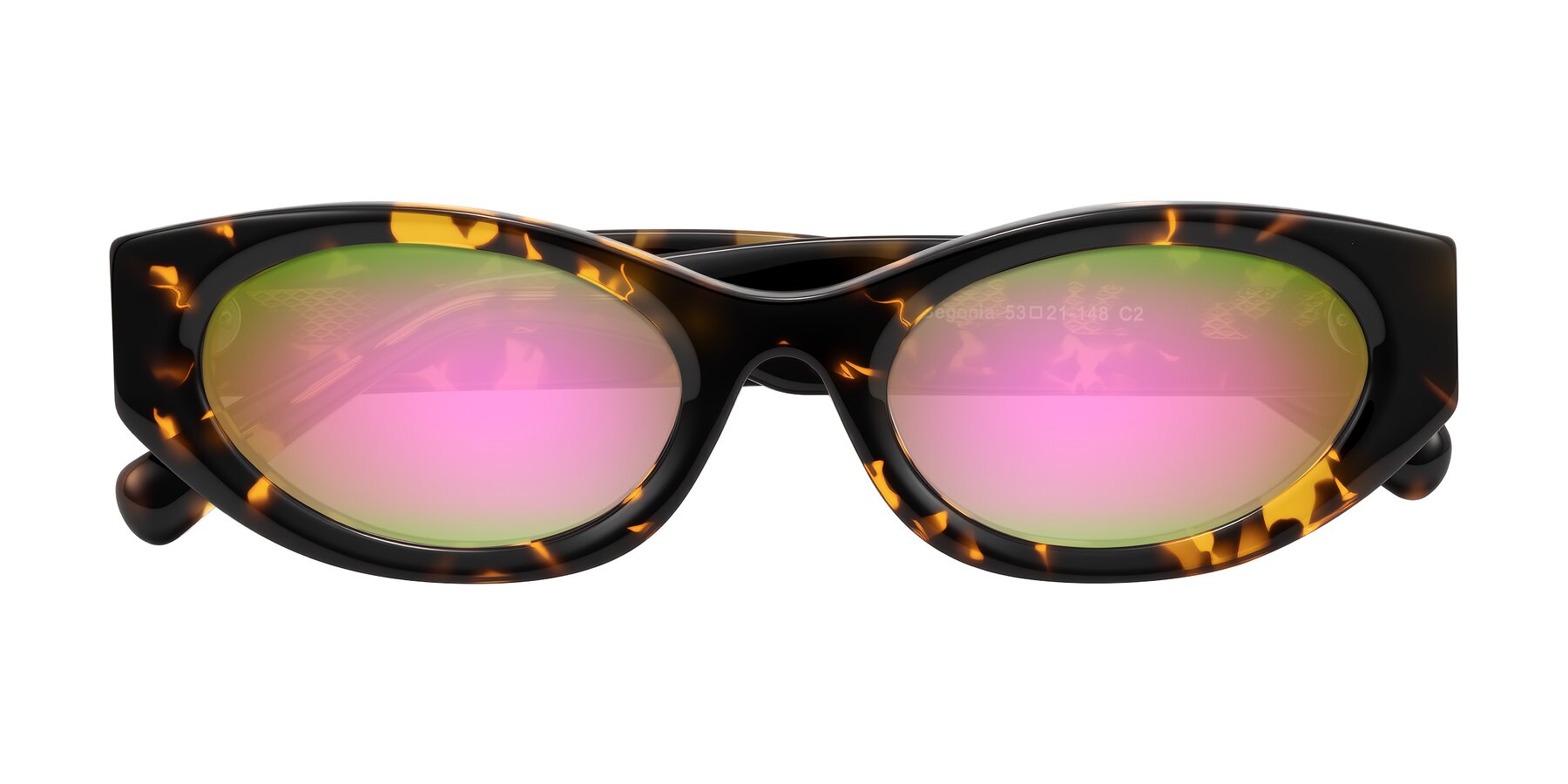 Folded Front of Begonia in Tortoise with Pink Mirrored Lenses