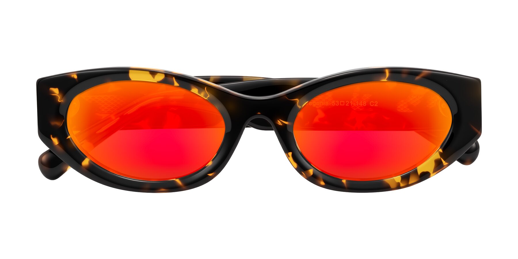Folded Front of Begonia in Tortoise with Red Gold Mirrored Lenses