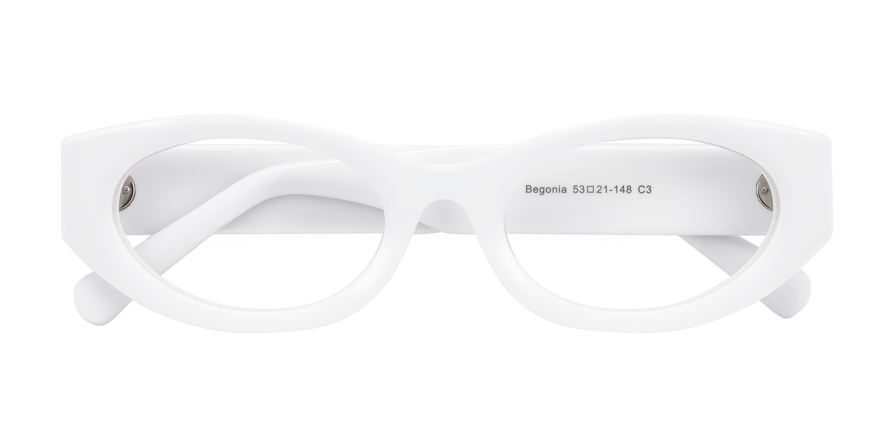 Folded Front of Begonia in White with Clear Eyeglass Lenses