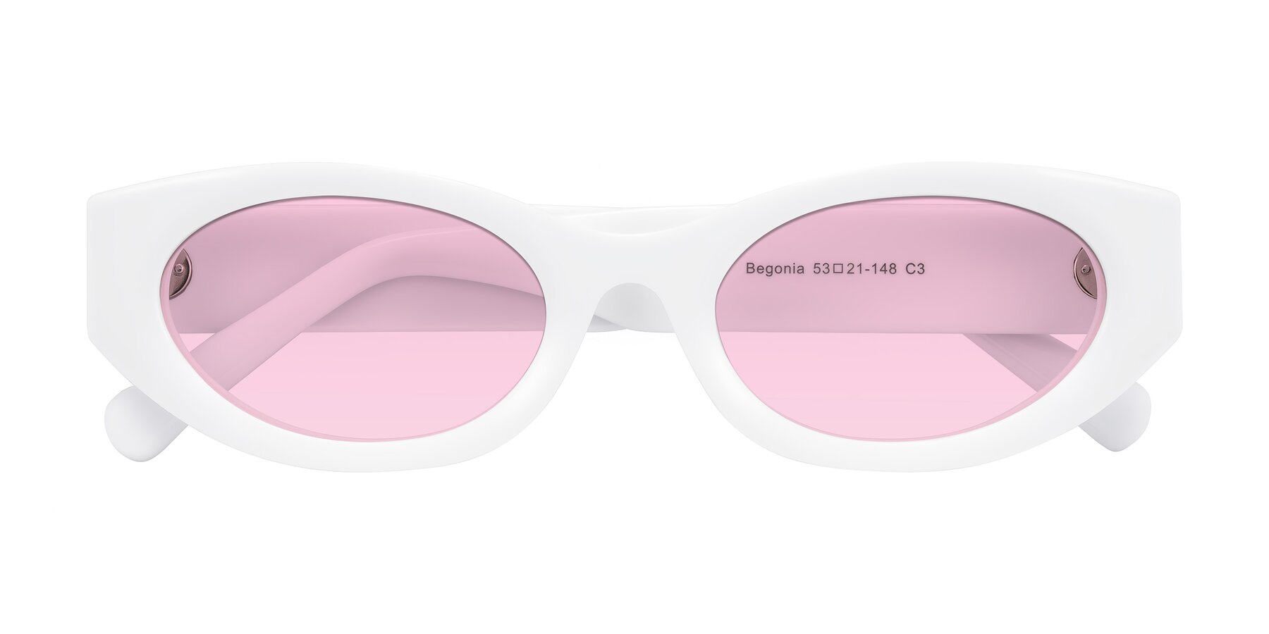 Folded Front of Begonia in White with Light Pink Tinted Lenses