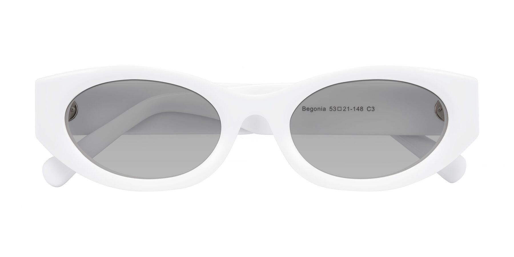 Folded Front of Begonia in White with Light Gray Tinted Lenses