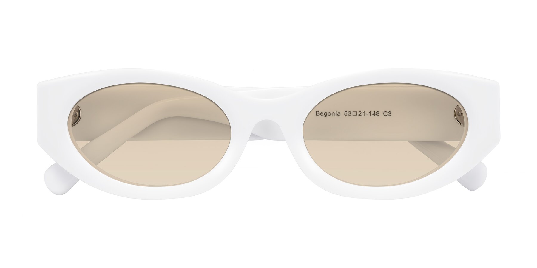 Folded Front of Begonia in White with Light Brown Tinted Lenses