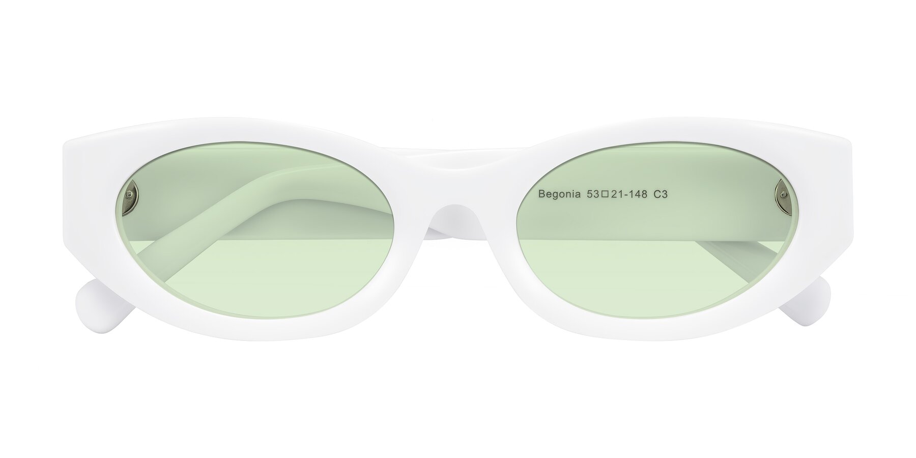 Folded Front of Begonia in White with Light Green Tinted Lenses