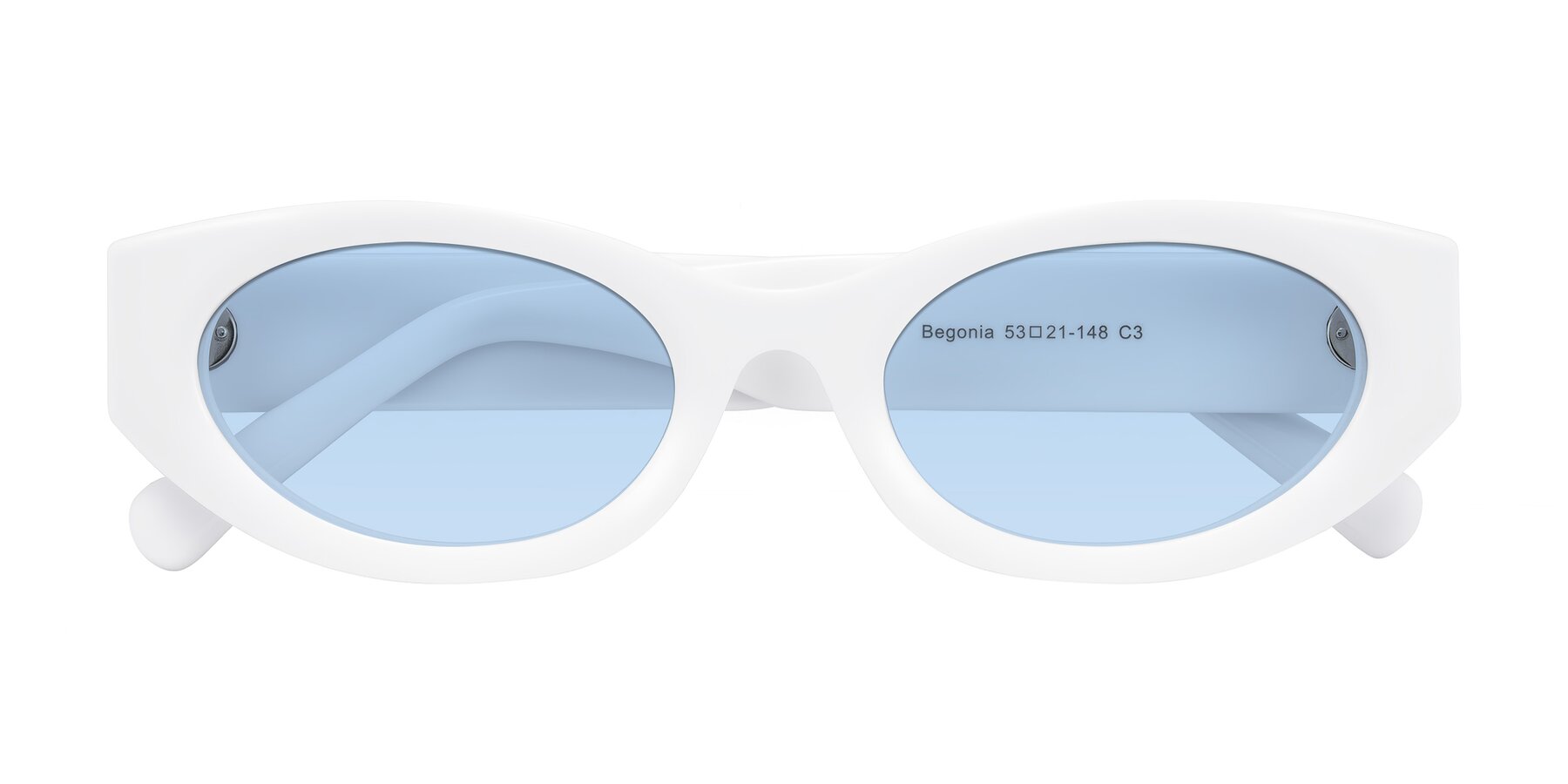 Folded Front of Begonia in White with Light Blue Tinted Lenses