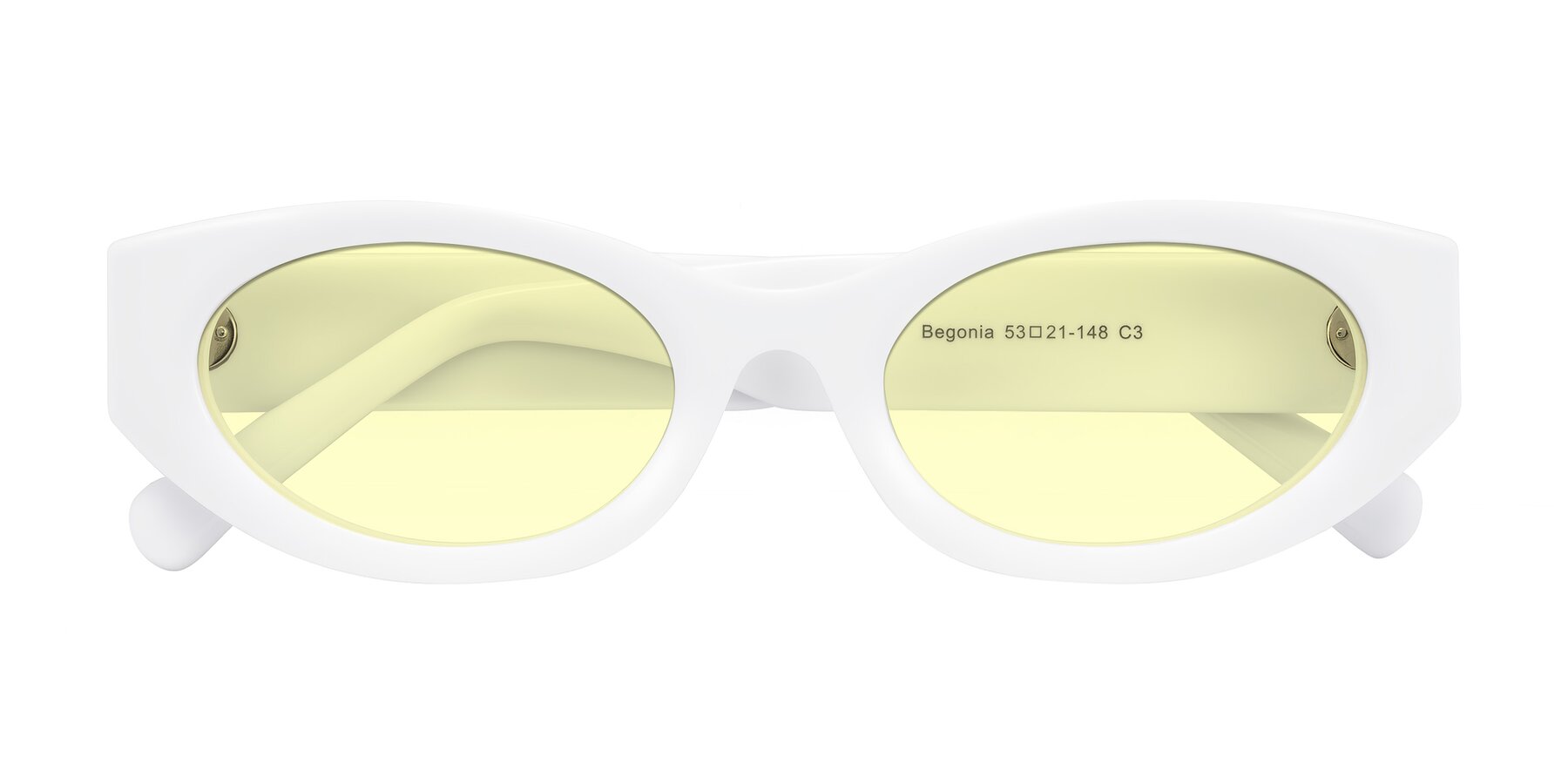 Folded Front of Begonia in White with Light Yellow Tinted Lenses