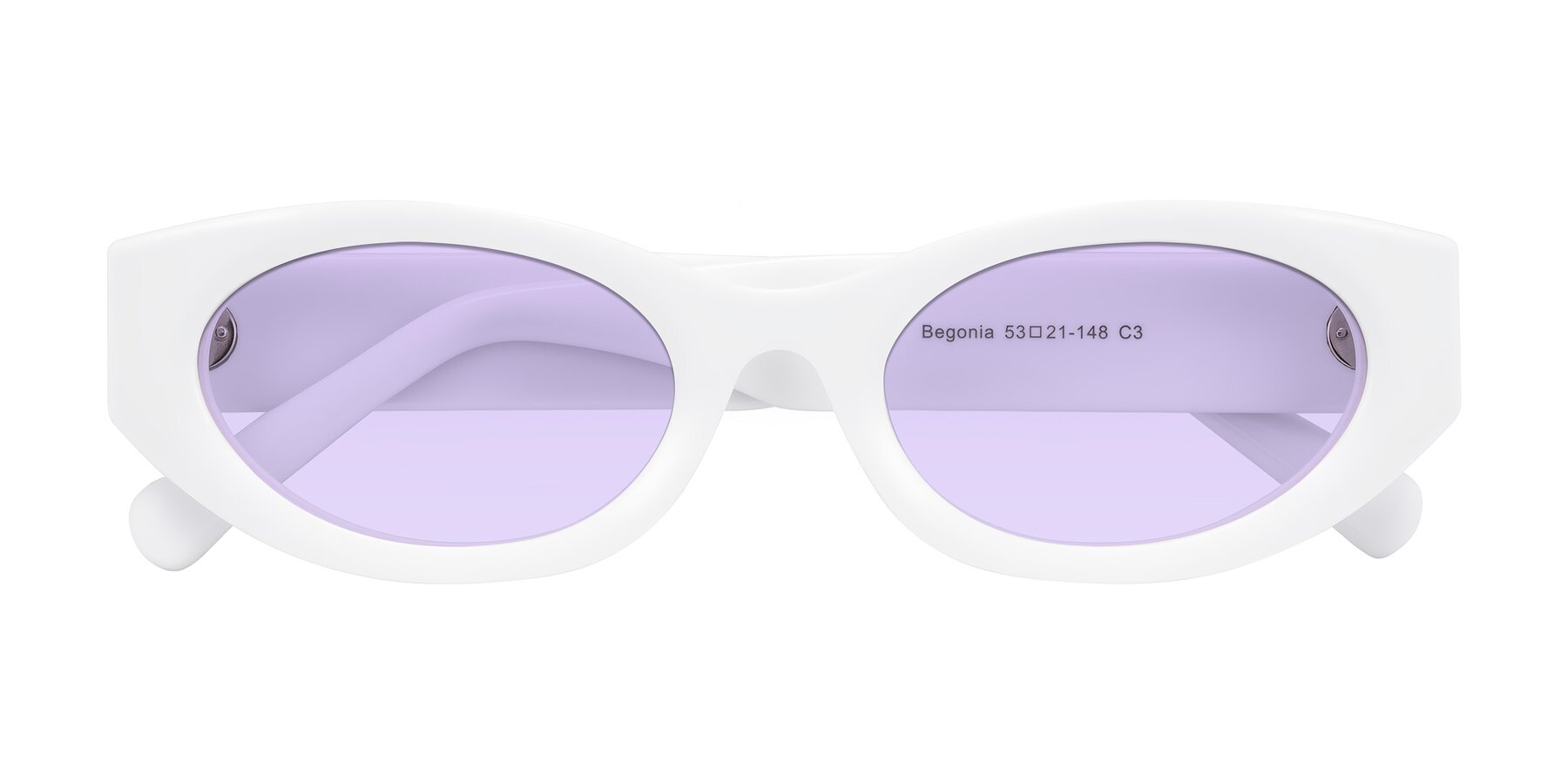 Folded Front of Begonia in White with Light Purple Tinted Lenses