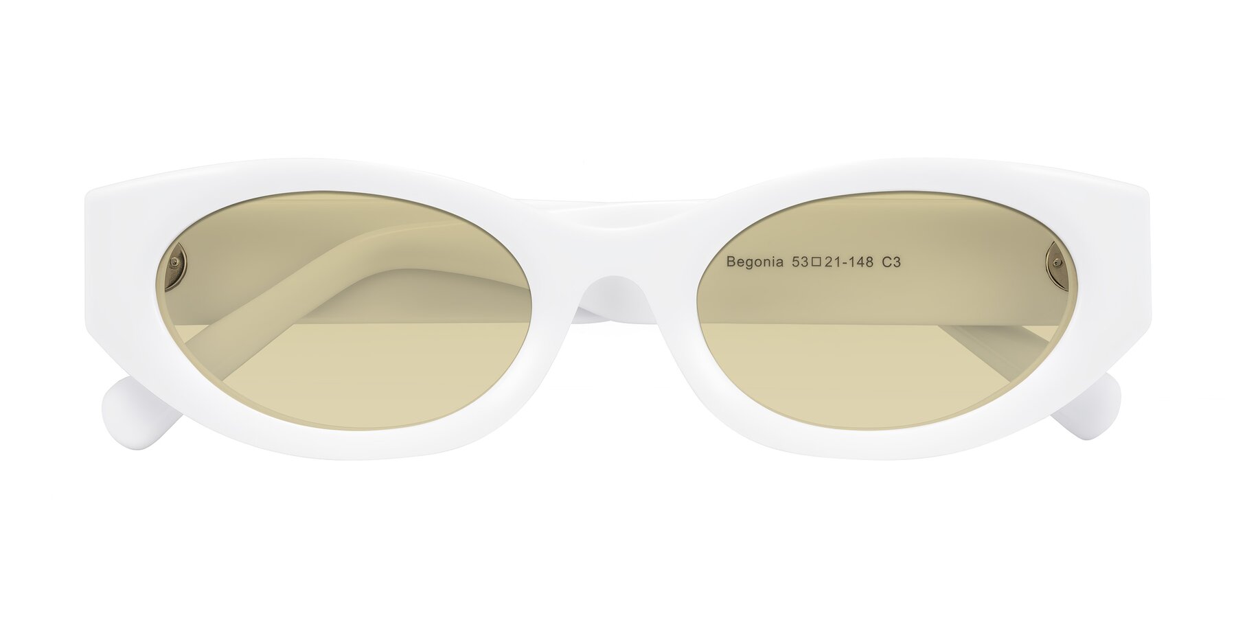 Folded Front of Begonia in White with Light Champagne Tinted Lenses