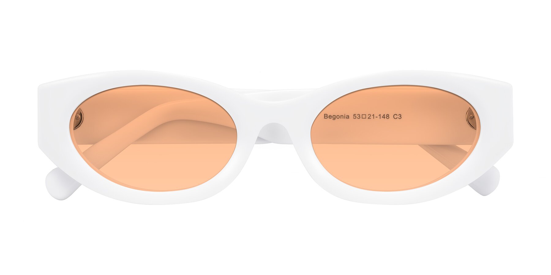 Folded Front of Begonia in White with Light Orange Tinted Lenses