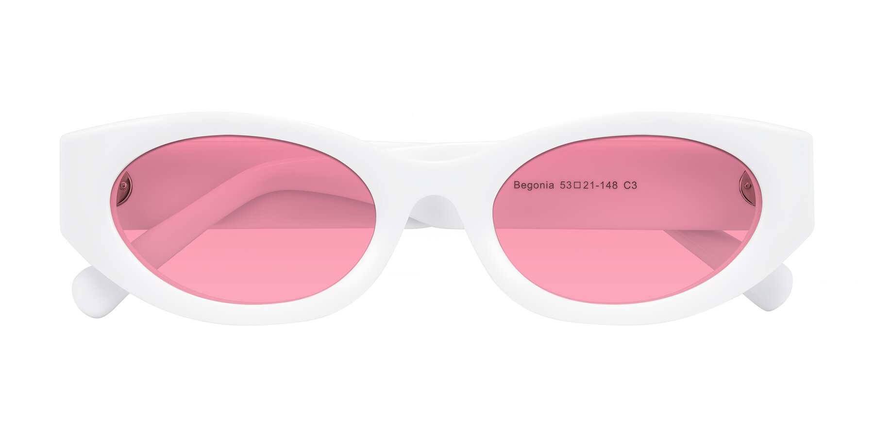 Folded Front of Begonia in White with Pink Tinted Lenses