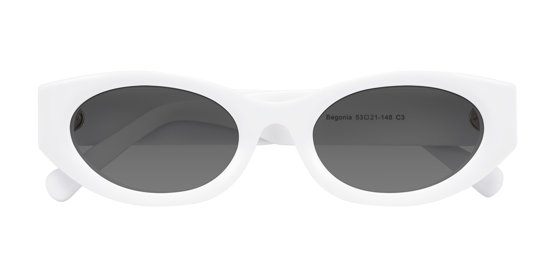 Folded Front of Begonia in White with Medium Gray Tinted Lenses