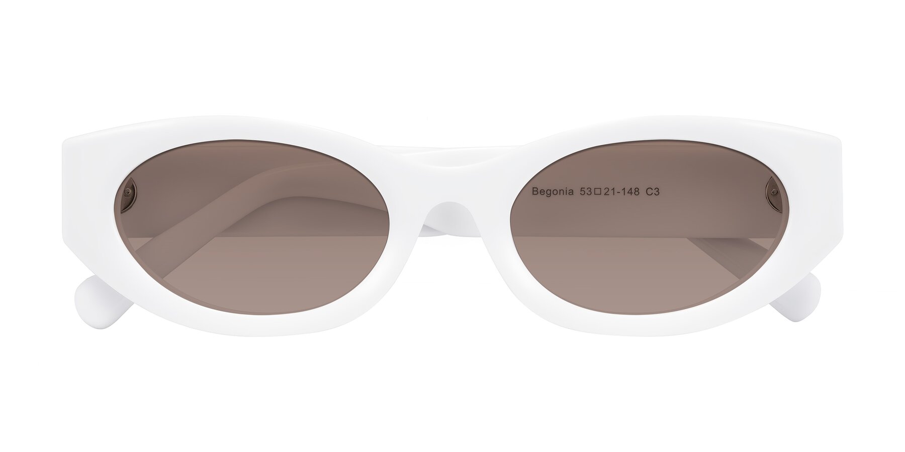 Folded Front of Begonia in White with Medium Brown Tinted Lenses