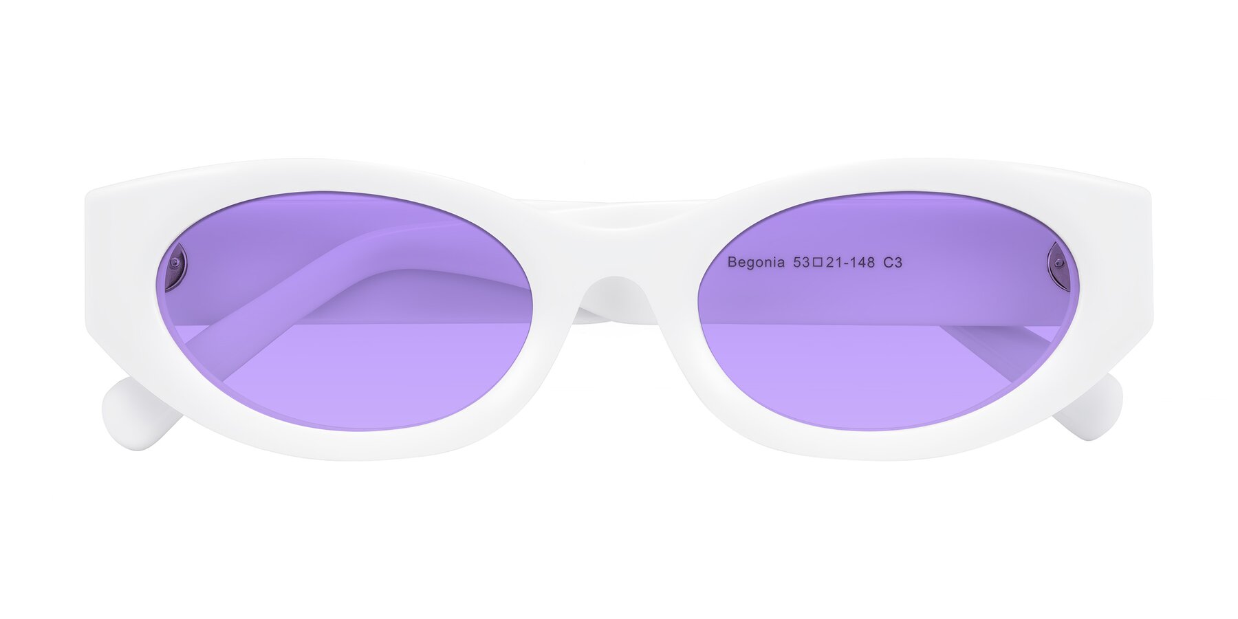Folded Front of Begonia in White with Medium Purple Tinted Lenses