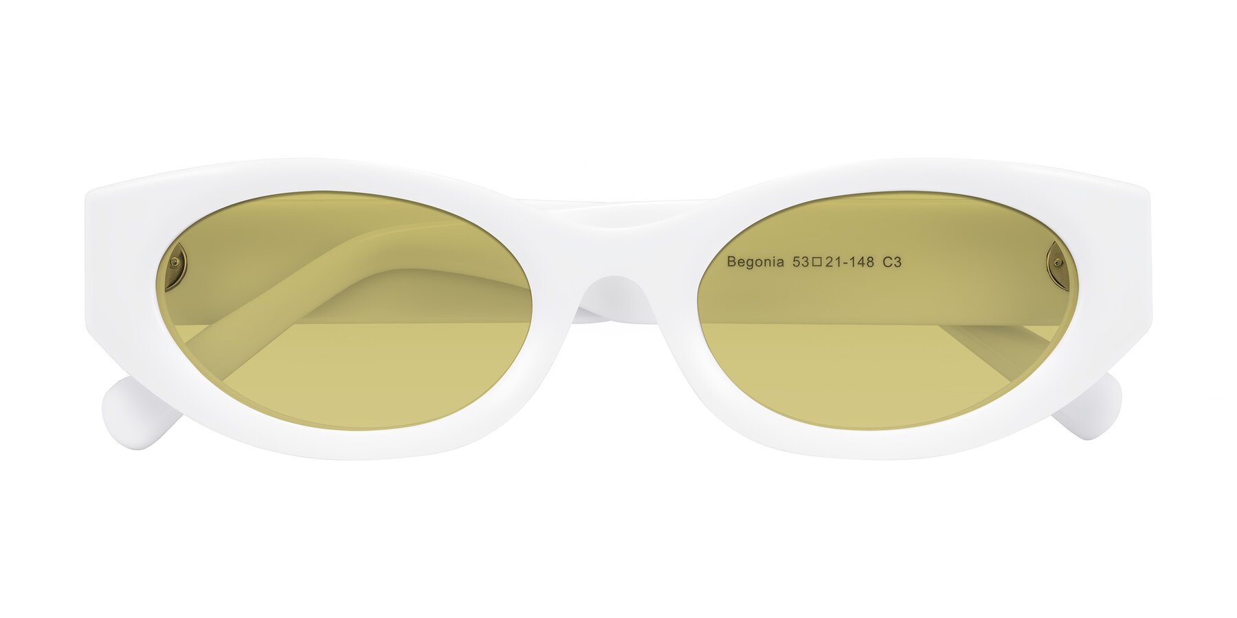 Folded Front of Begonia in White with Medium Champagne Tinted Lenses