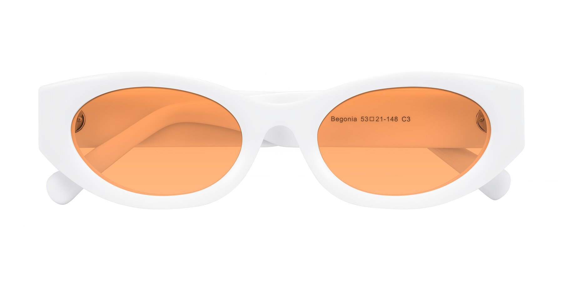 Folded Front of Begonia in White with Medium Orange Tinted Lenses