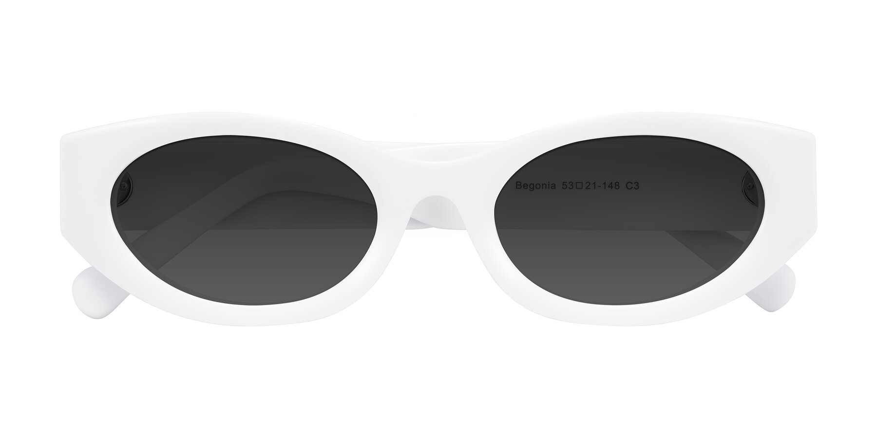 Folded Front of Begonia in White with Gray Tinted Lenses