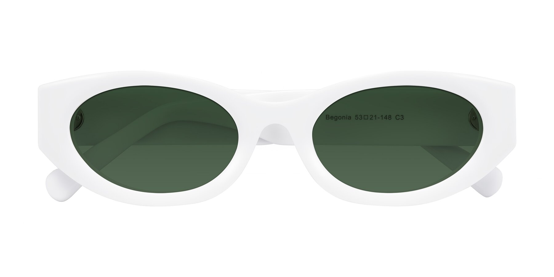 Folded Front of Begonia in White with Green Tinted Lenses