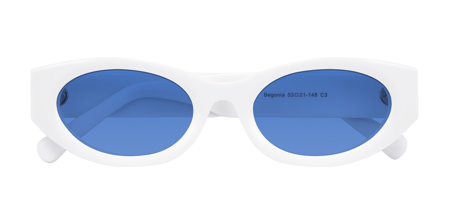 Folded Front of Begonia in White with Blue Tinted Lenses