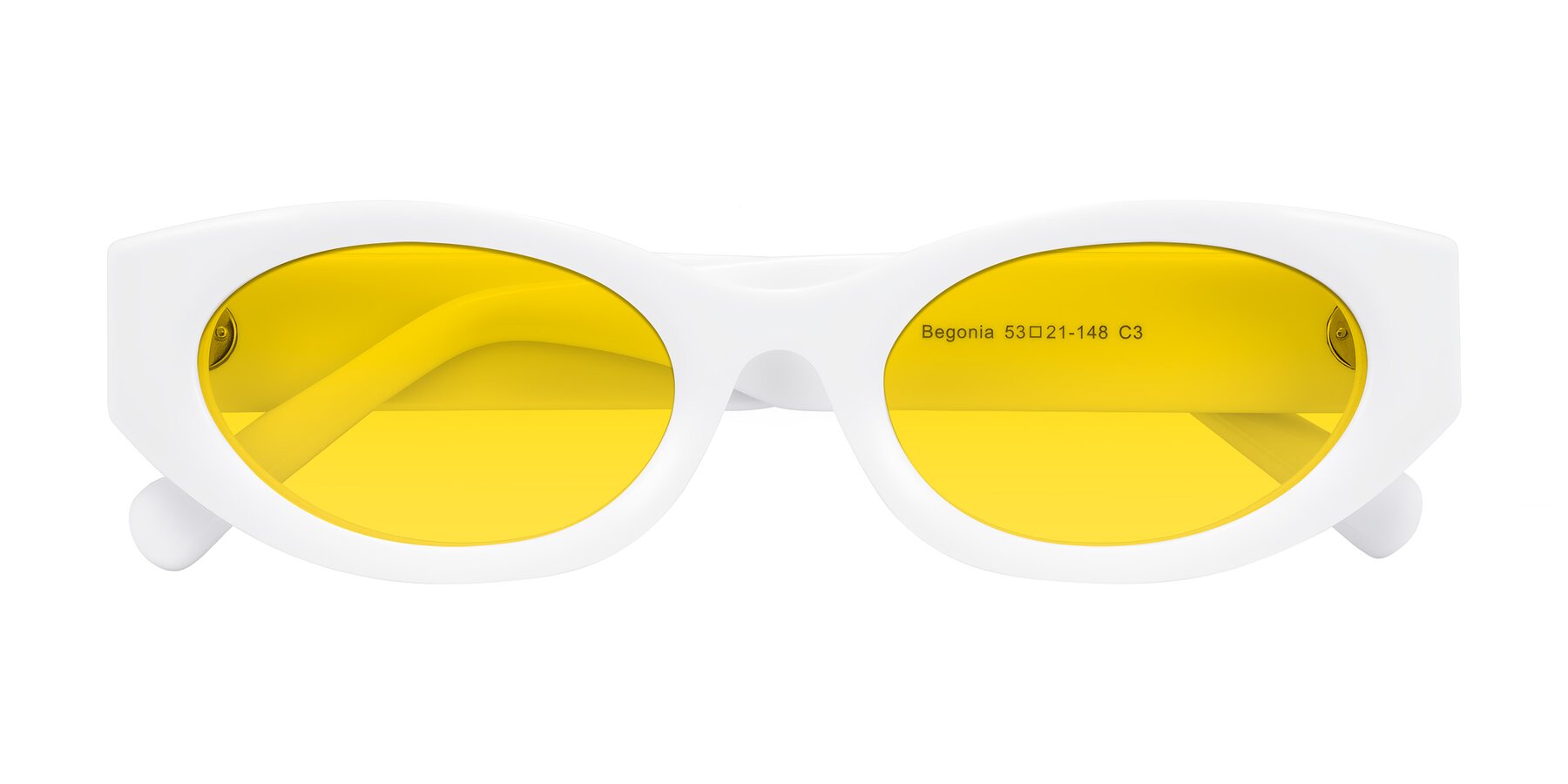 Folded Front of Begonia in White with Yellow Tinted Lenses