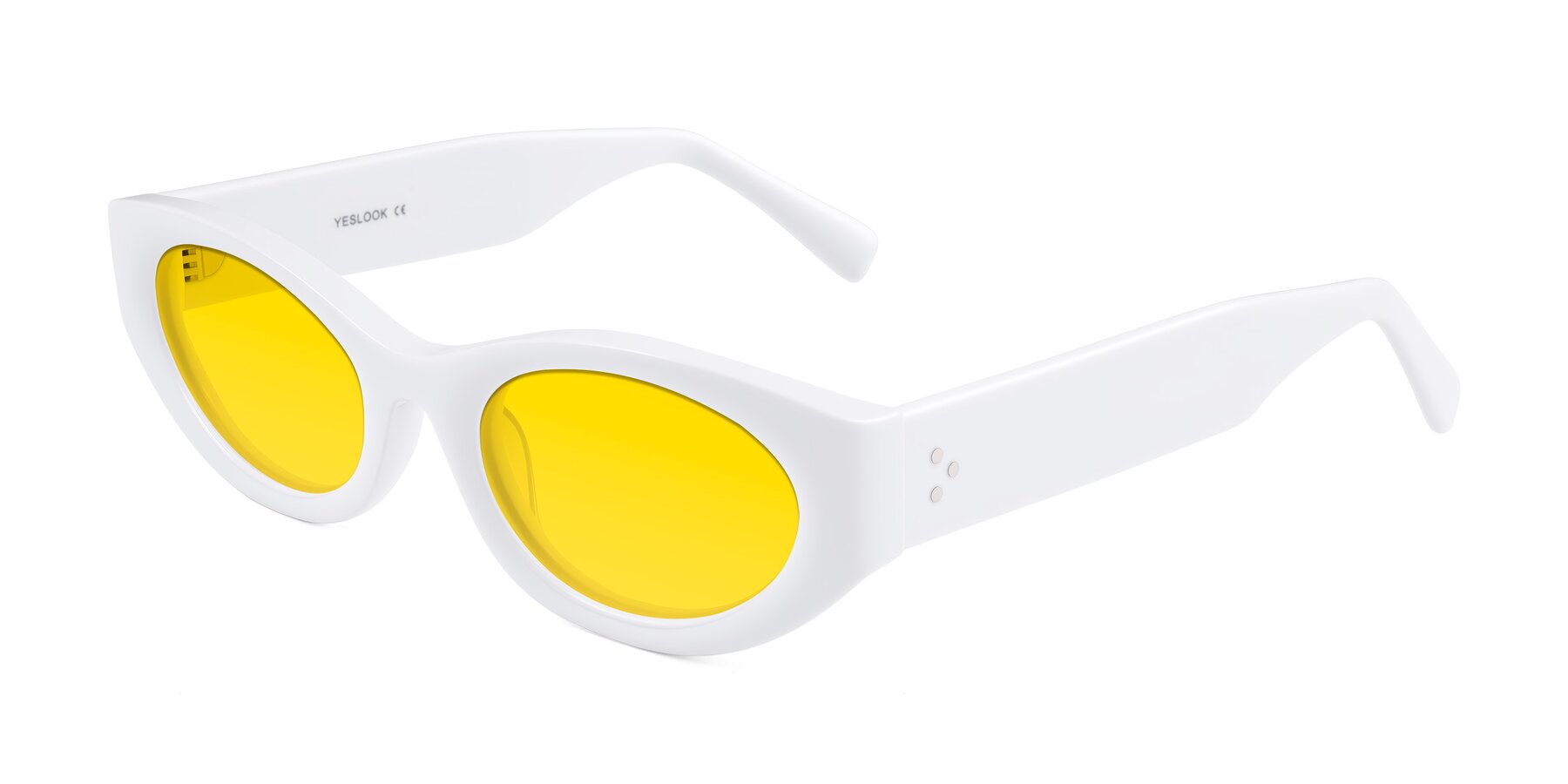 Angle of Begonia in White with Yellow Tinted Lenses