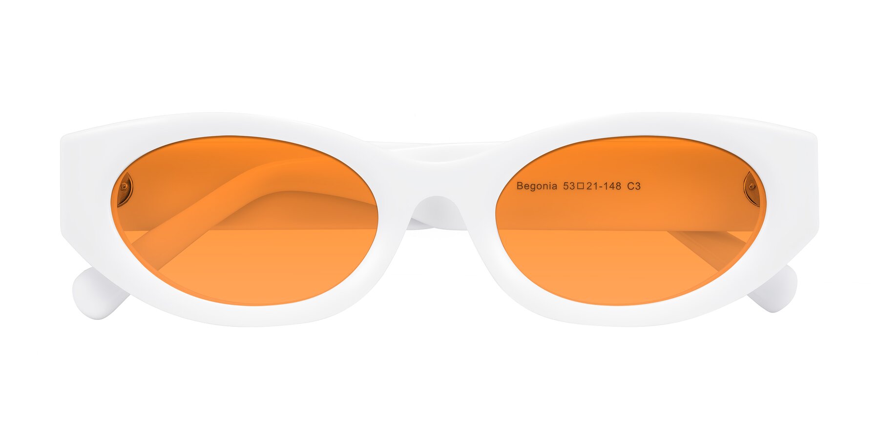 Folded Front of Begonia in White with Orange Tinted Lenses