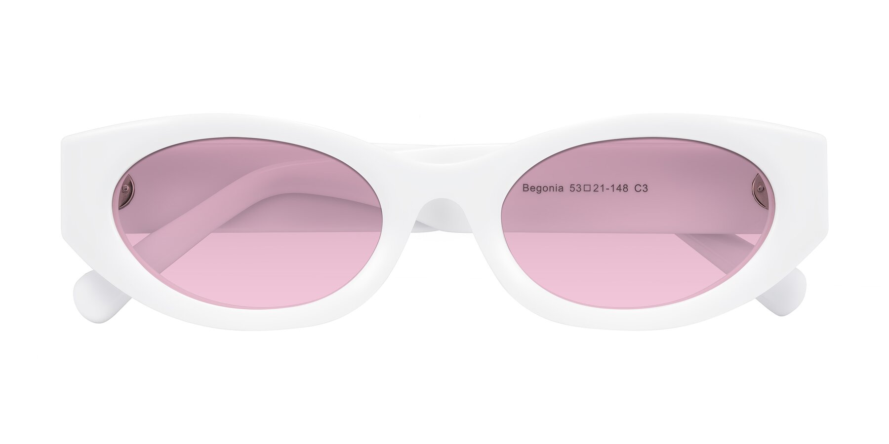 Folded Front of Begonia in White with Light Wine Tinted Lenses