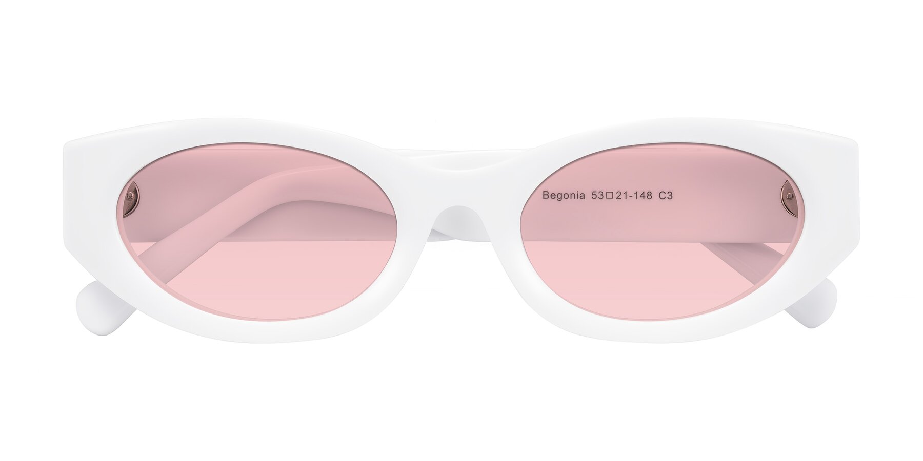 Folded Front of Begonia in White with Light Garnet Tinted Lenses