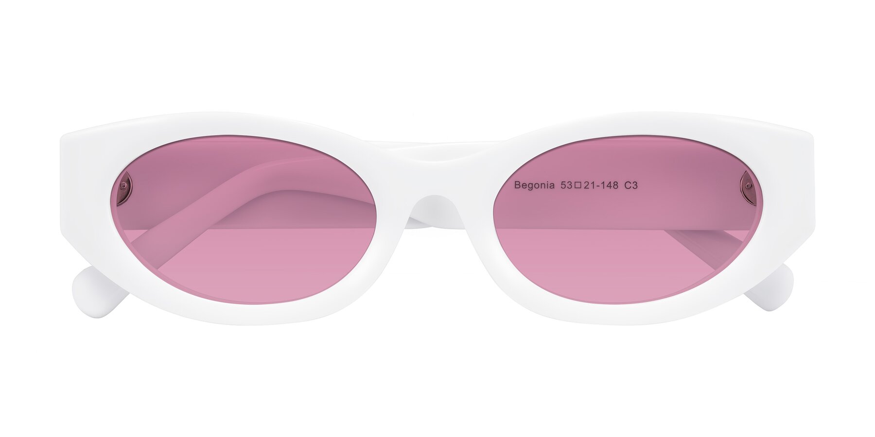 Folded Front of Begonia in White with Medium Wine Tinted Lenses