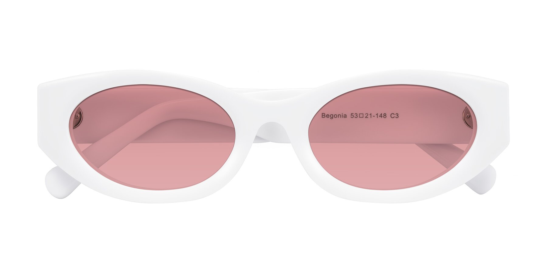 Folded Front of Begonia in White with Medium Garnet Tinted Lenses