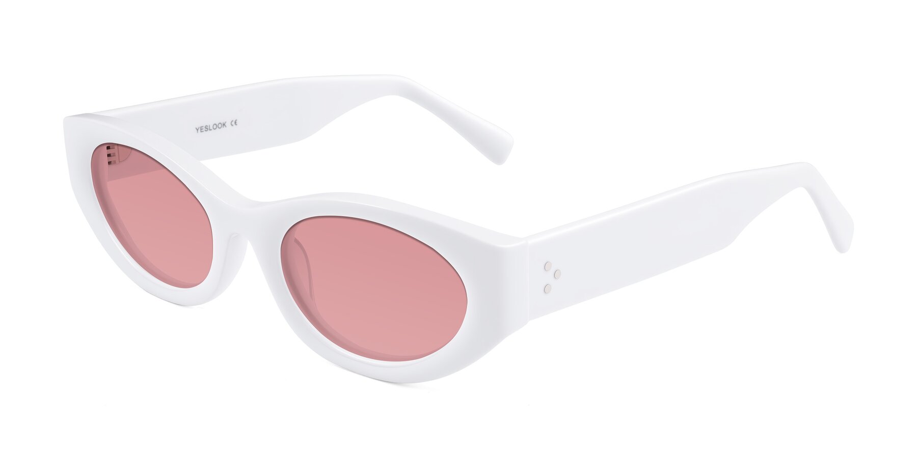 Angle of Begonia in White with Medium Garnet Tinted Lenses