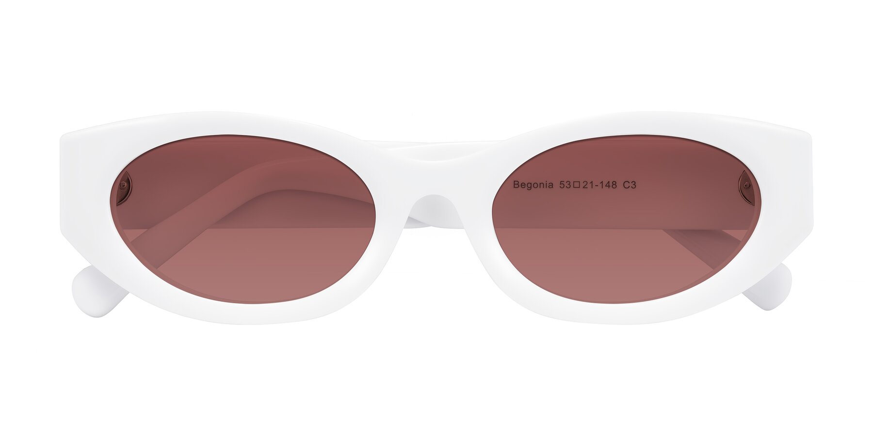 Folded Front of Begonia in White with Garnet Tinted Lenses