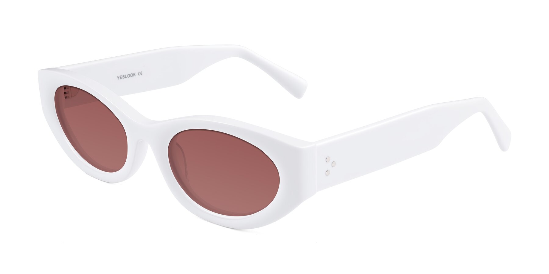 Angle of Begonia in White with Garnet Tinted Lenses