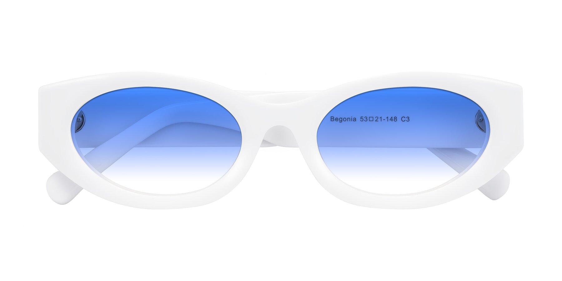 Folded Front of Begonia in White with Blue Gradient Lenses