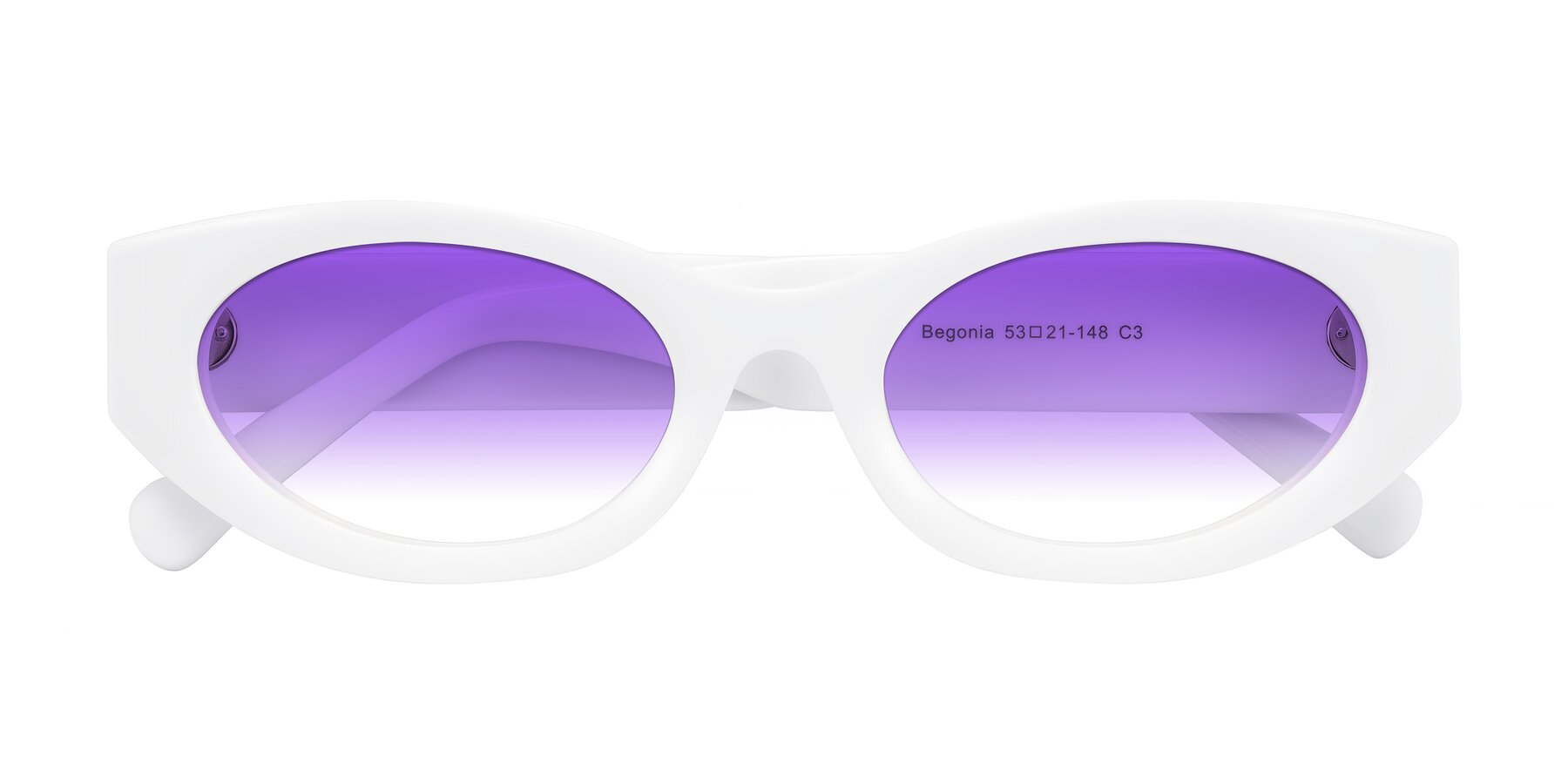 Folded Front of Begonia in White with Purple Gradient Lenses