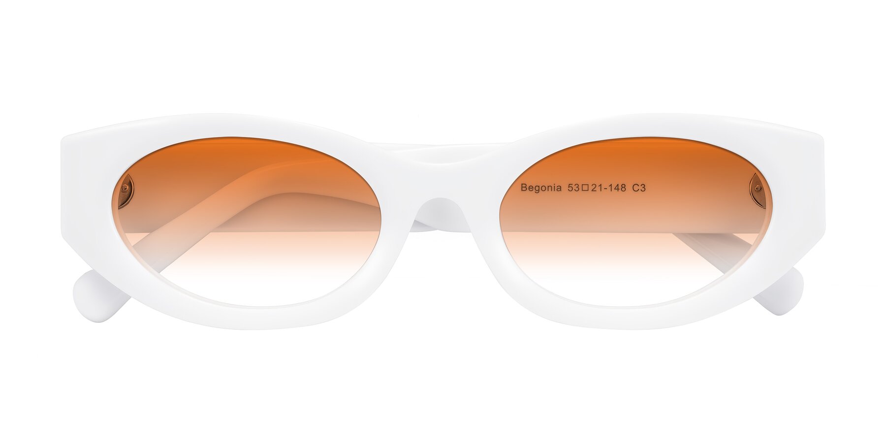 Folded Front of Begonia in White with Orange Gradient Lenses