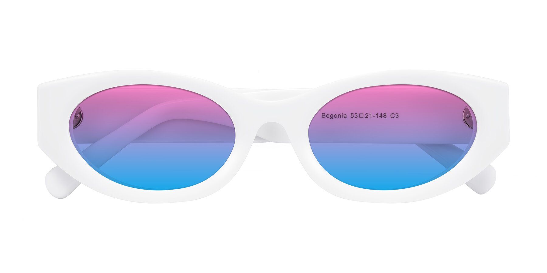 Folded Front of Begonia in White with Pink / Blue Gradient Lenses