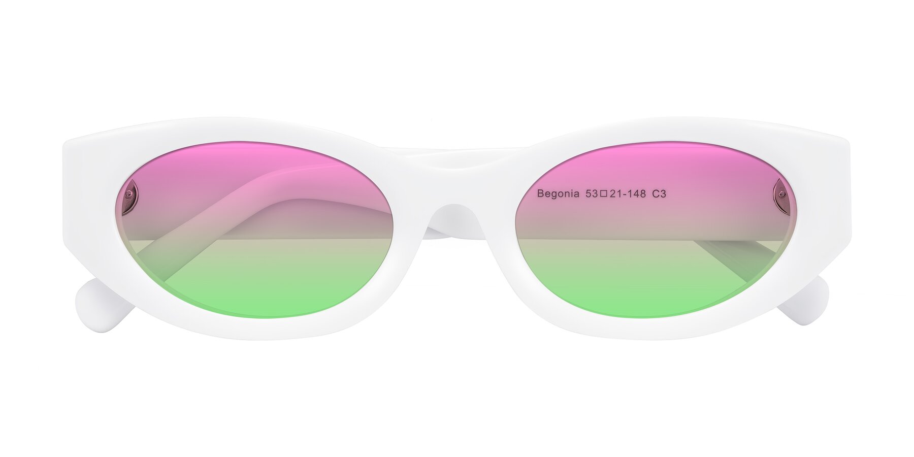 Folded Front of Begonia in White with Pink / Green Gradient Lenses