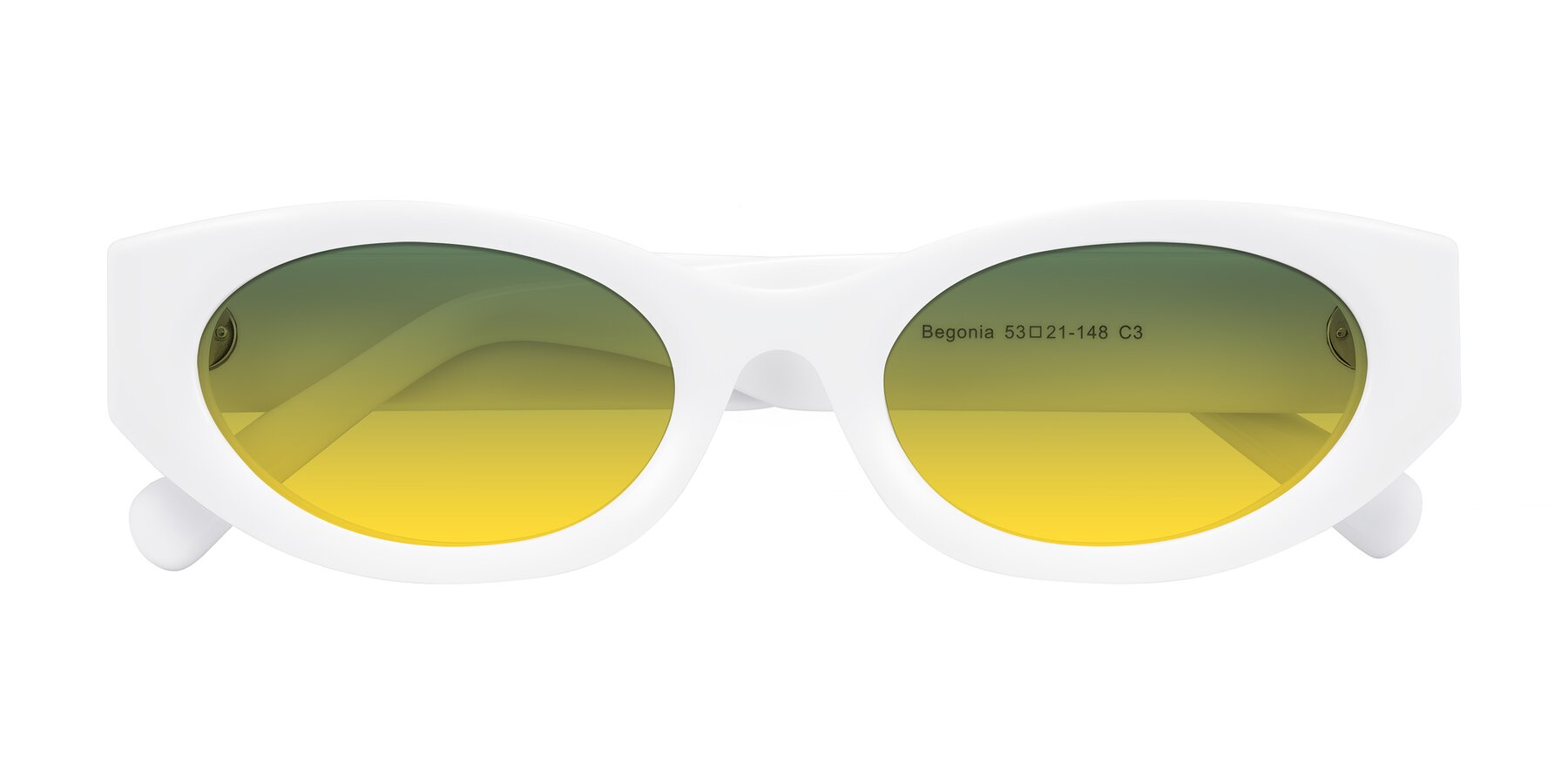 Folded Front of Begonia in White with Green / Yellow Gradient Lenses