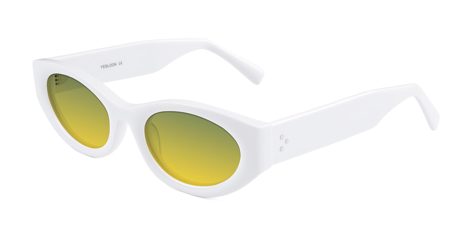 Angle of Begonia in White with Green / Yellow Gradient Lenses