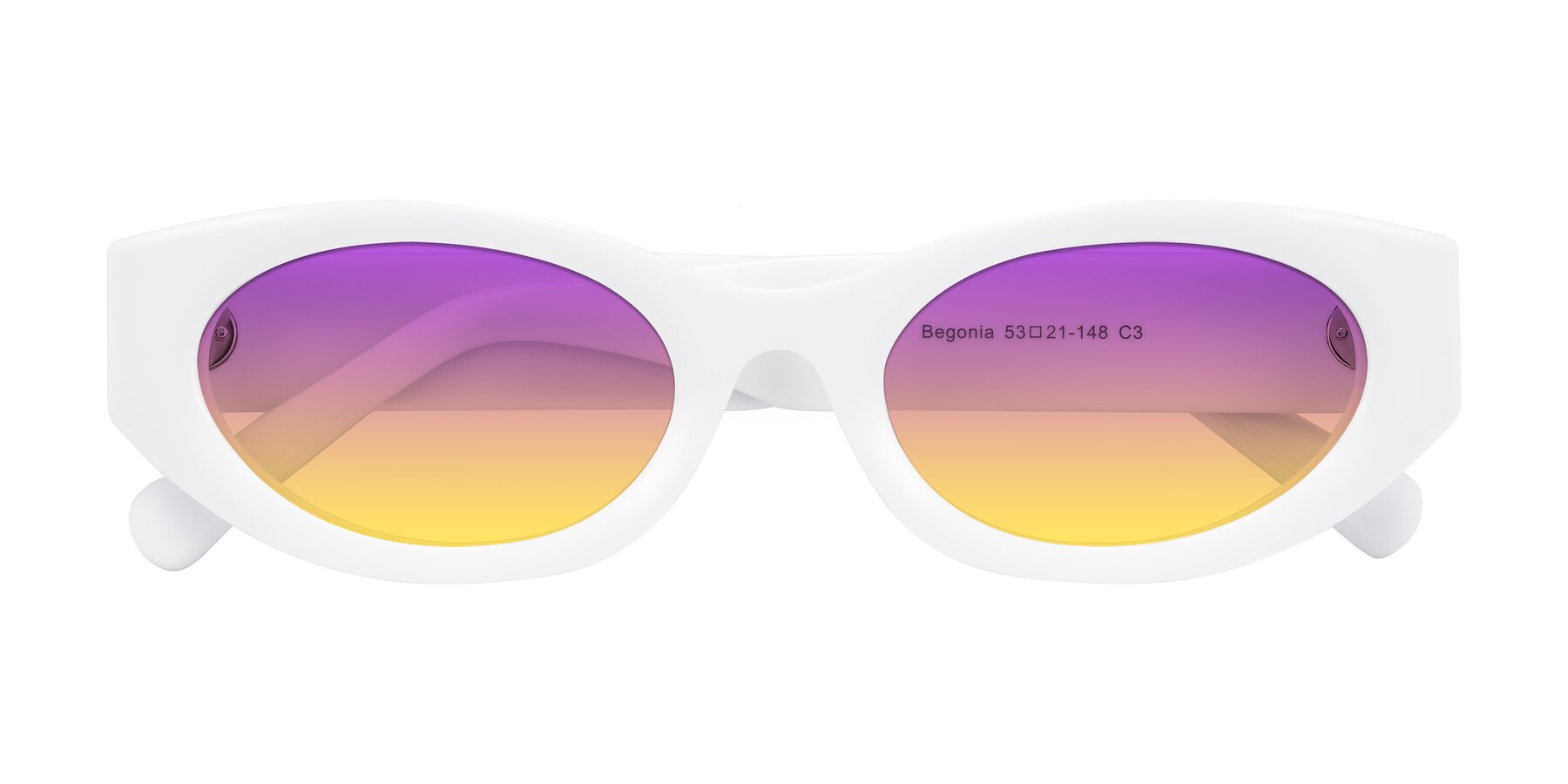 Folded Front of Begonia in White with Purple / Yellow Gradient Lenses