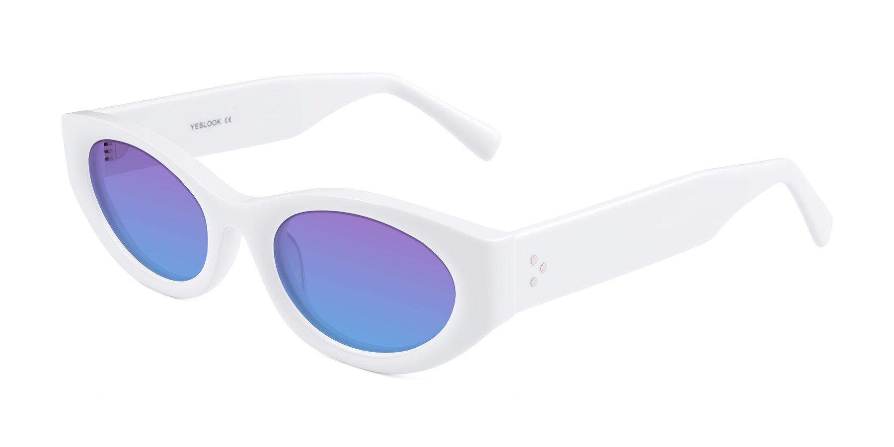 Angle of Begonia in White with Purple / Blue Gradient Lenses