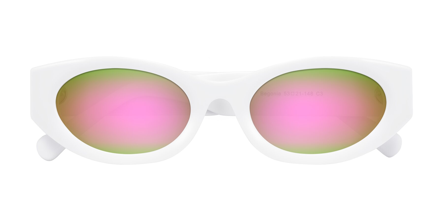 Folded Front of Begonia in White with Pink Mirrored Lenses