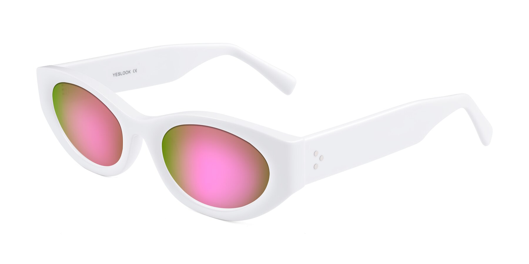 Angle of Begonia in White with Pink Mirrored Lenses