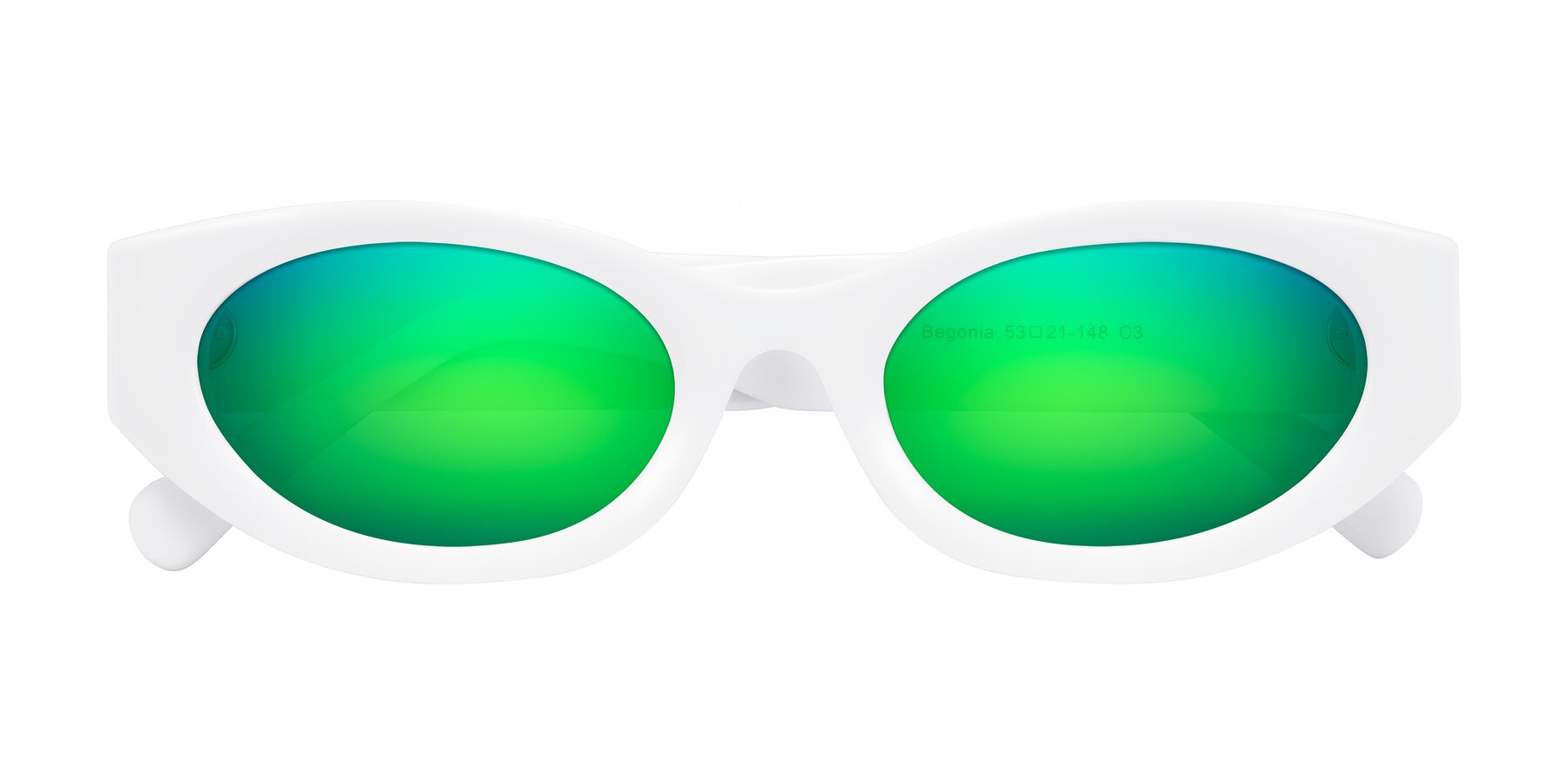 Folded Front of Begonia in White with Green Mirrored Lenses