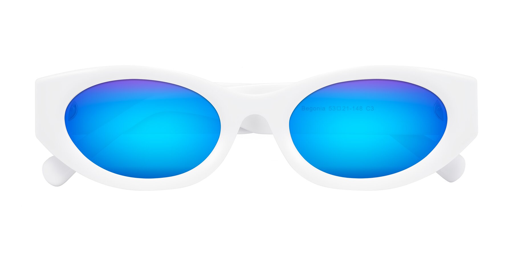 Folded Front of Begonia in White with Blue Mirrored Lenses