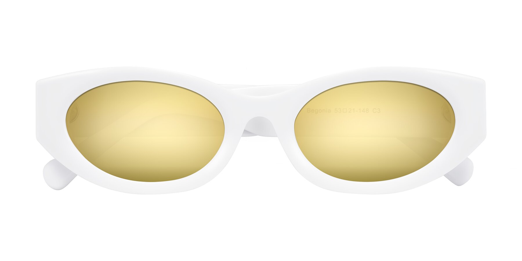 Folded Front of Begonia in White with Gold Mirrored Lenses