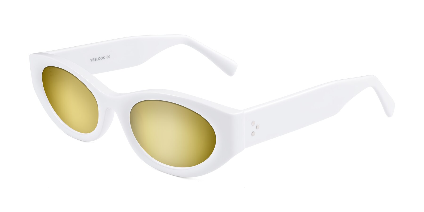 Angle of Begonia in White with Gold Mirrored Lenses