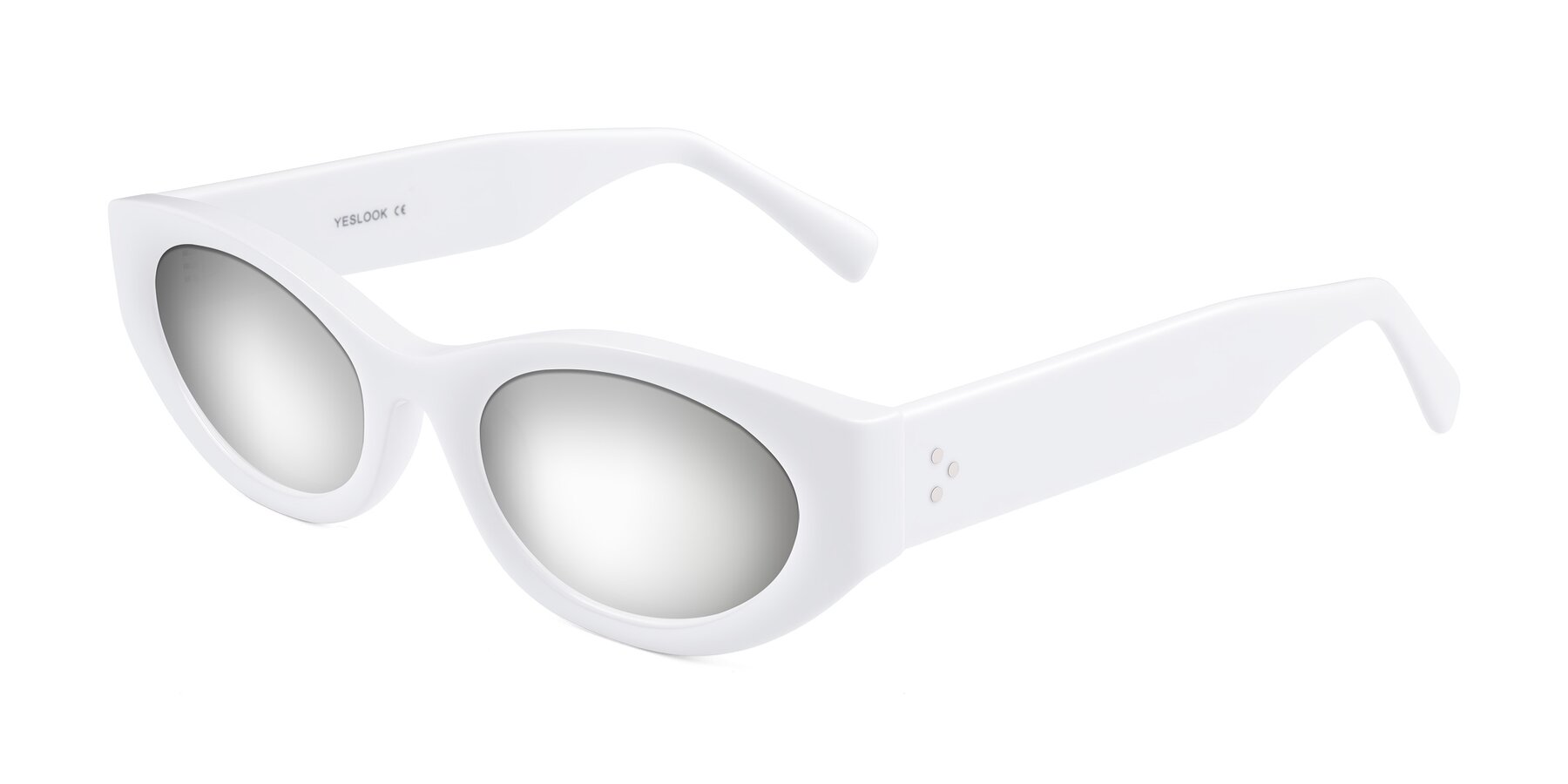 Angle of Begonia in White with Silver Mirrored Lenses