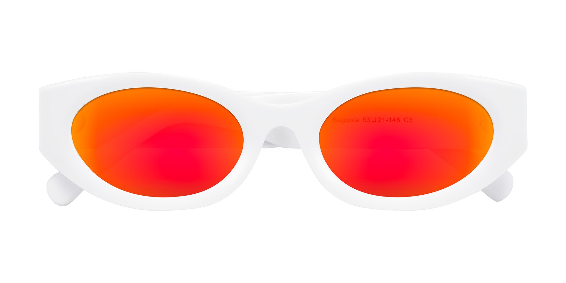 Folded Front of Begonia in White with Red Gold Mirrored Lenses