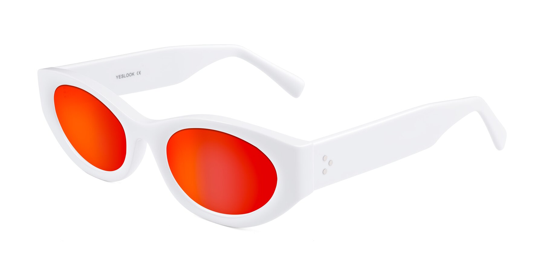 Angle of Begonia in White with Red Gold Mirrored Lenses