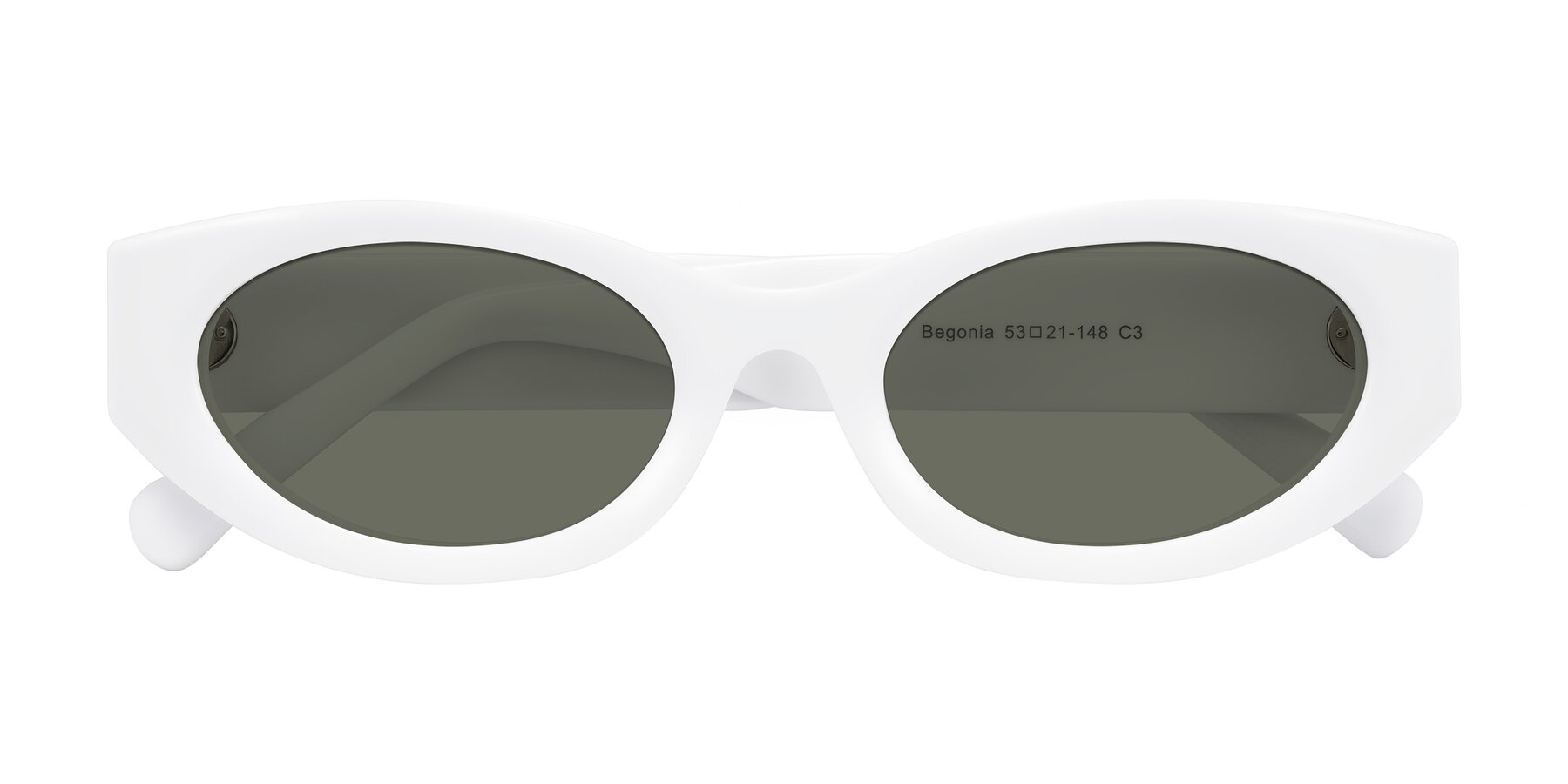 Folded Front of Begonia in White with Gray Polarized Lenses